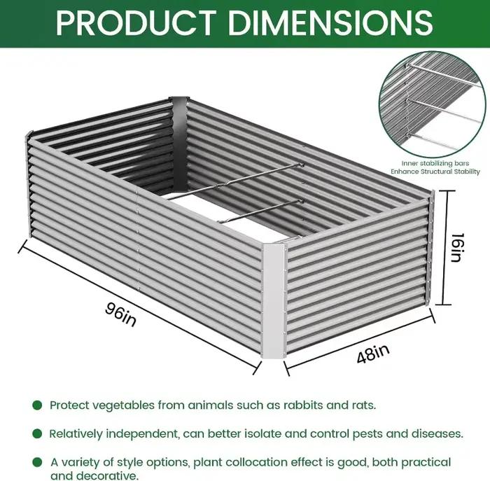 Lit de jardin surélevé galvanisé de 8x4 pieds de haut, lit de jardin au-dessus du sol pour légumes, 