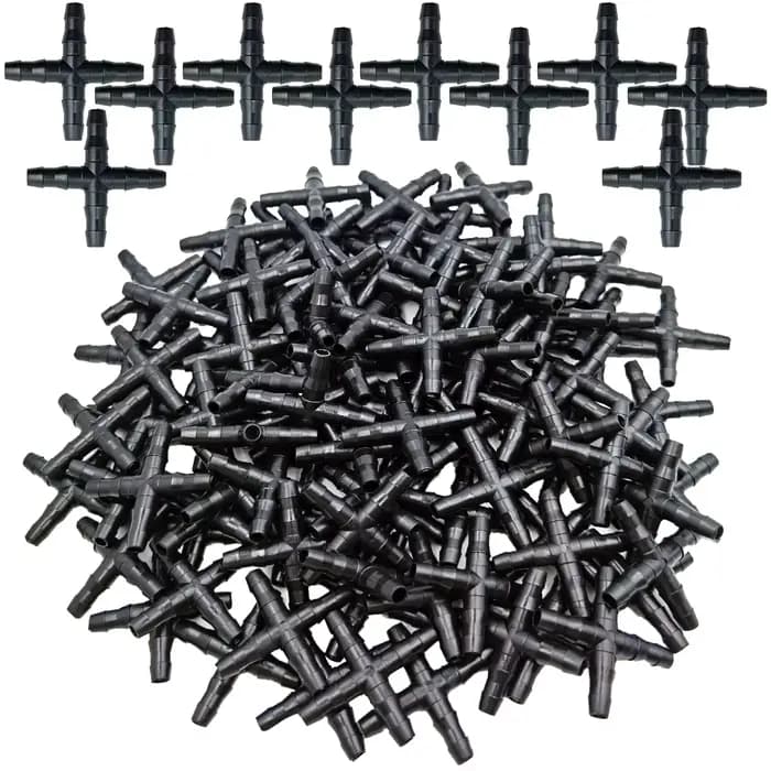 OASIS 10-100 pièces 1/4 ''connecteur croisé pour 4/7mm Micro tuyau 4 voies adaptateur barbelé irriga