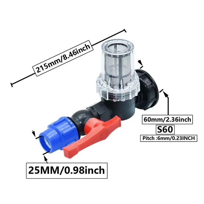 Filtre à connecteur rapide pour tuyau Pe, 25mm 32mm, adaptateur de réservoir d'eau S60 1000L IBC DN2