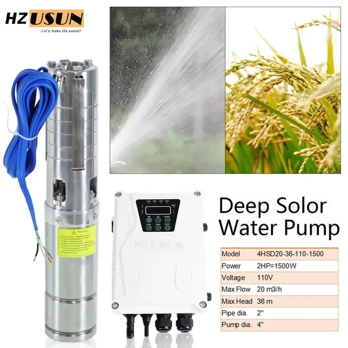 Pompe à eau solaire submersible 4 pouces 1500W pour puits profond avec contrôleur MPPT, kit d'outils