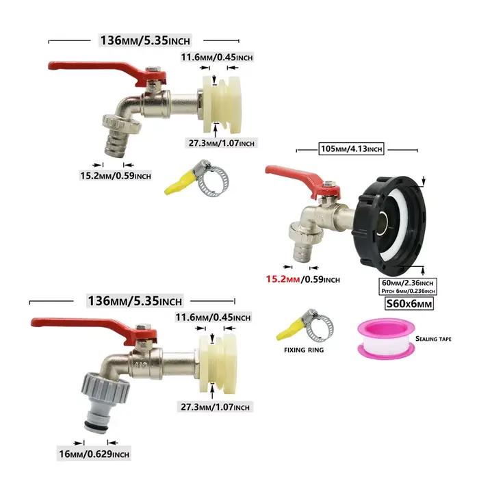 Adaptateur de robinet de réservoir IBC, filetage S60X6, tuyau d'arrosage de 15mm, robinet à connexio