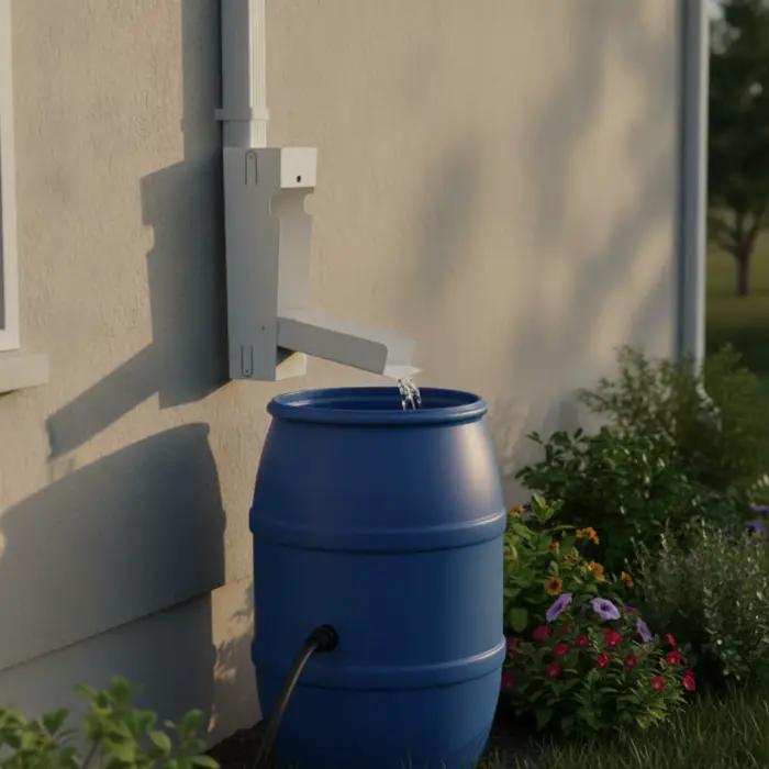 Collecteur d'eau de pluie mural avec gouttière de sortie et déviateur à visser pour gouttière, idéal