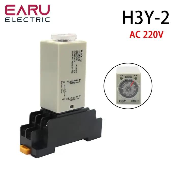 Minuterie de retard H3Y-2 AC220V avec prise de Base, bouton rotatif de retard de mise sous tension D