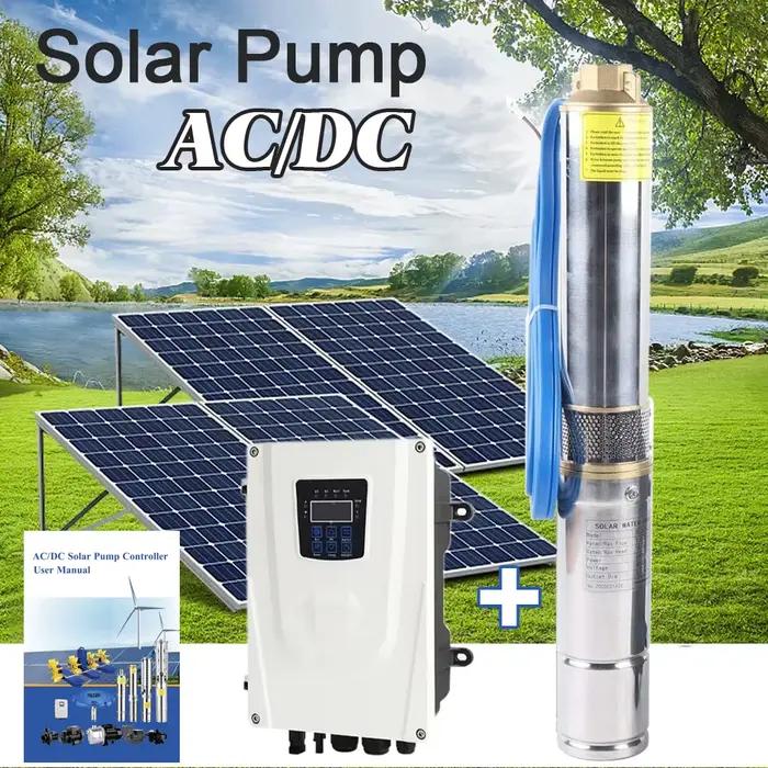 1 HP DC AC 110 V énergie solaire pompe de puits Submersible prix 2 ''tuyau 30 M forage solaire agric