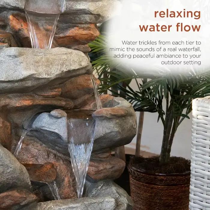 Fontaine au sol WIN316 de 40 po – Caractéristique d'eau de roche à 4 niveaux avec flux en cascade et