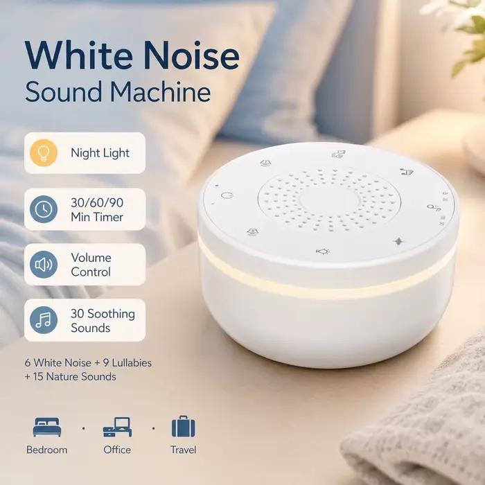 Machine à bruit blanc 30 sons, lampe de nuit douce et réglable, apaisant pour bébé, générateur de br