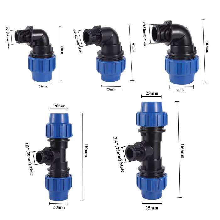 Raccords de tuyaux connecteur PE 20MM 25MM 32MM, Tube d'eau direct 1/2 "3/4" 1 ", filetage mâle, rac