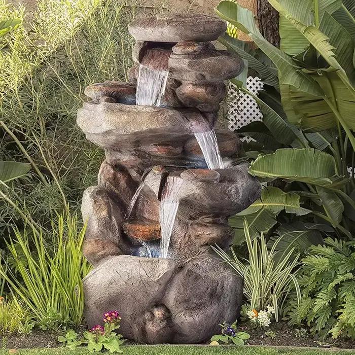 Fontaine au sol WIN316 de 40 po – Caractéristique d'eau de roche à 4 niveaux avec flux en cascade et