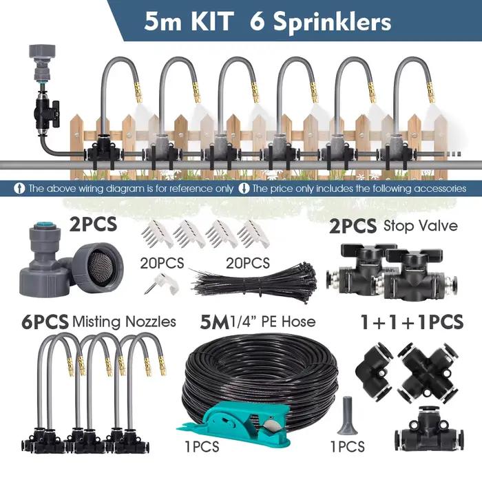 Système de refroidissement par brumisation 5-30 m 1/4" 4/6 mm 360 °   Pulvérisateur d'atomisation à 