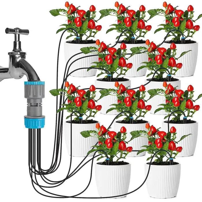 Kit d'irrigation goutte-à-goutte 4 points 6 points avec 10 goutteurs pour arrosage de jardin, arrosa