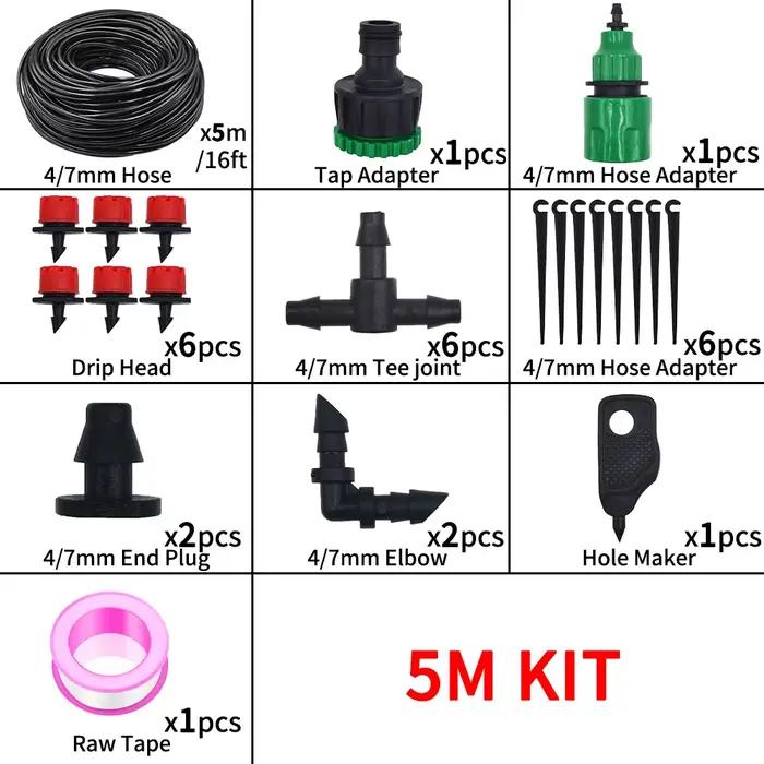 Kit d'irrigation goutte à goutte micro 5-20M avec goutteurs et buses réglables pour l'arrosage autom