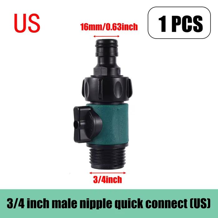 Valve filetée 3/4 "avec raccord de mamelon de 16mm, Valve d'arrêt de tuyau d'arrosage, adaptateur de