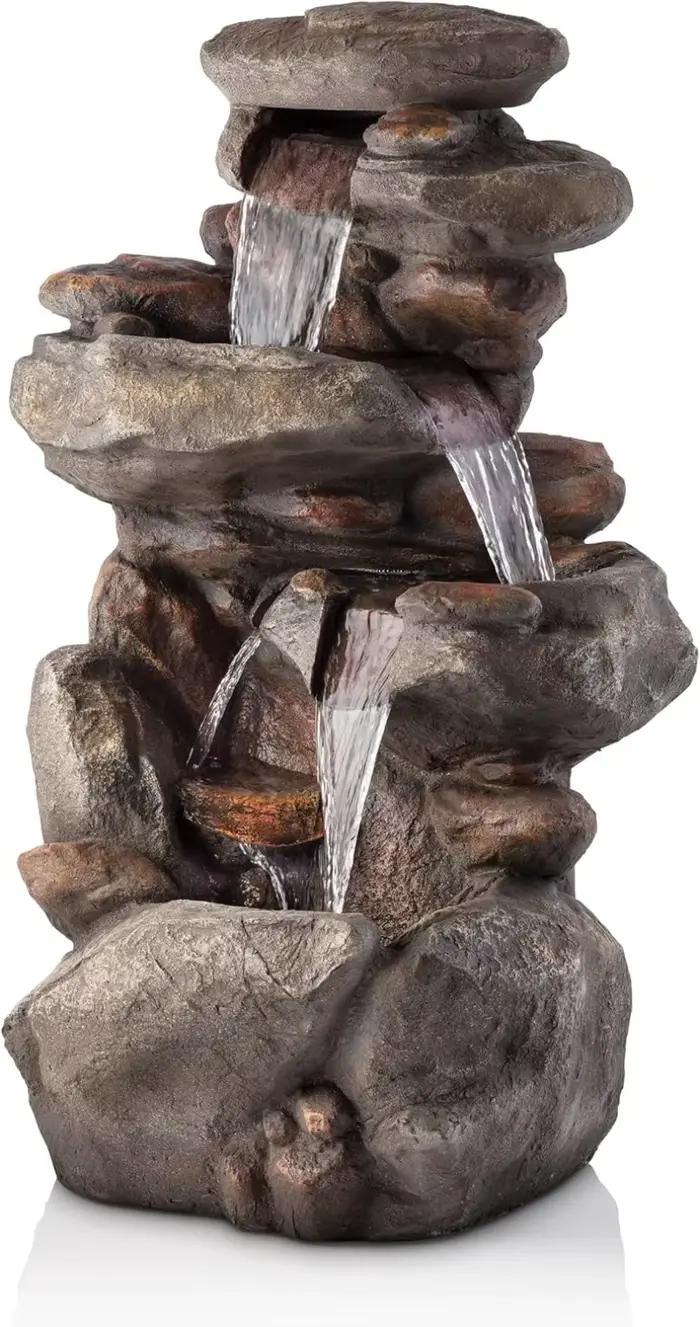 Fontaine au sol WIN316 de 40 po – Caractéristique d'eau de roche à 4 niveaux avec flux en cascade et