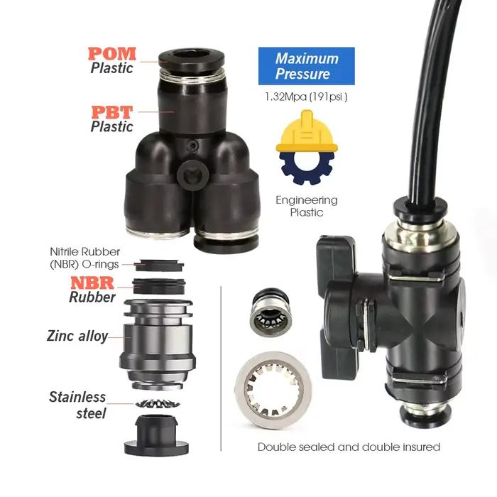 Raccords de Tubes en OD-6MM PE PU, Adaptateur de Couplage de Tuyau à Poussée Rapide de Jardin 5 Voie