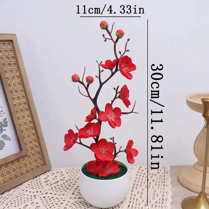 Bonsaï fleurs de soie prune plantes artificielles en pot fleurs Simulation hiver prune branche Vases