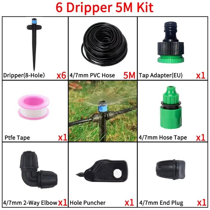 Kit de système d'irrigation goutte à goutte 1/4'' - Débit réglable, pulvérisateur avec barre de verr