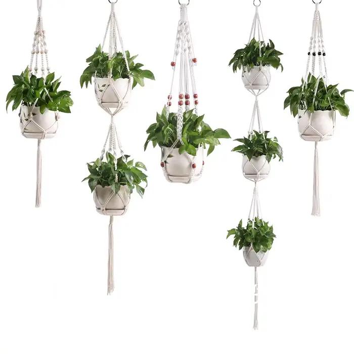 Panier suspendu pour plantes en macramé fait à la main, support pour Pots de jardin, balcon, décorat