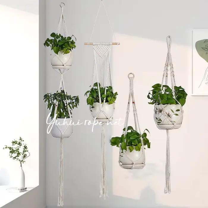 Panier suspendu pour plantes en macramé fait à la main, support pour Pots de jardin, balcon, décorat