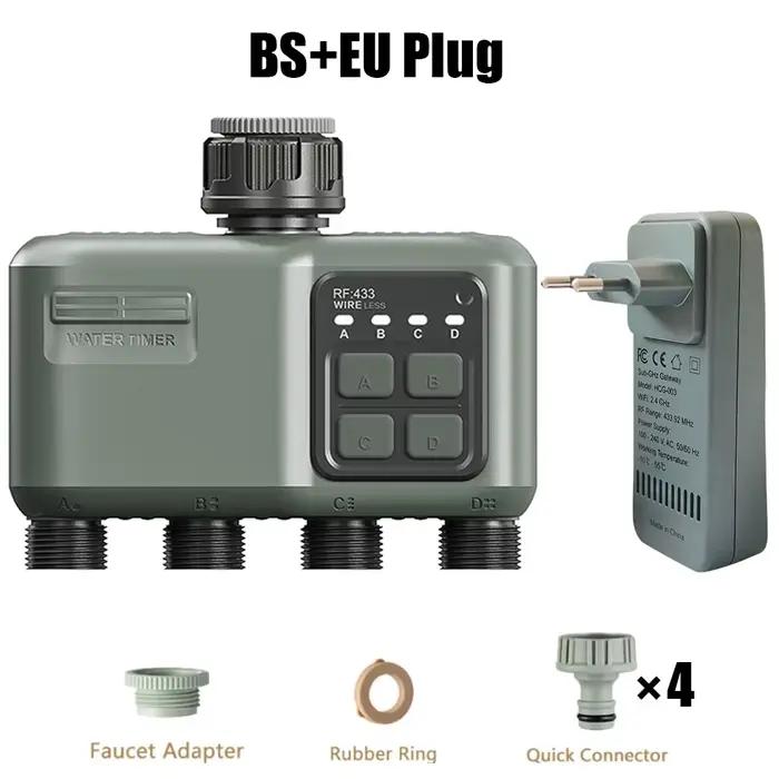 Programmateur d'arrosage intelligent Wifi RF433 pour jardin, 4 sorties, avec fonction de retard de p