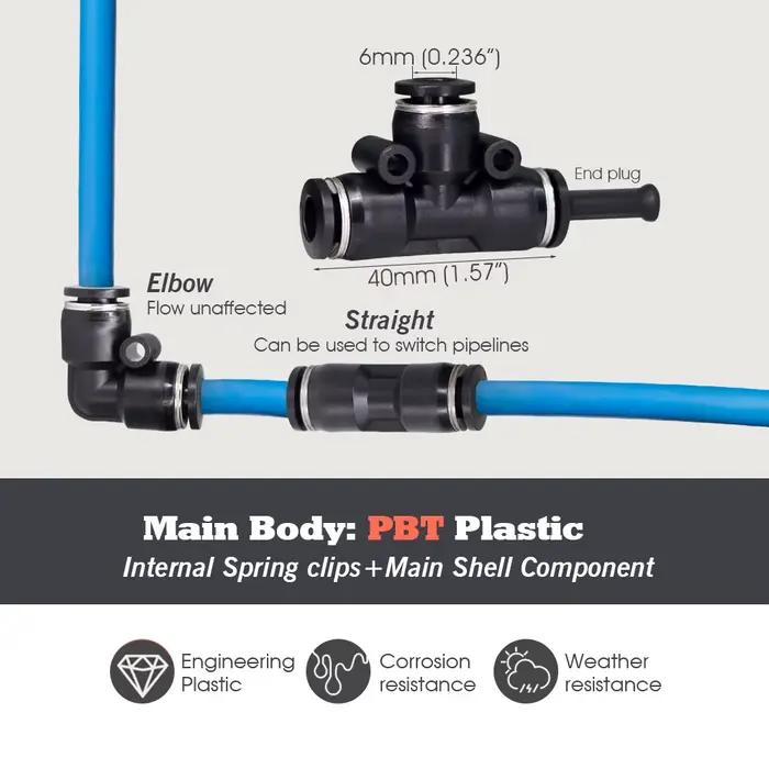 Raccords de Tubes en OD-6MM PE PU, Adaptateur de Couplage de Tuyau à Poussée Rapide de Jardin 5 Voie