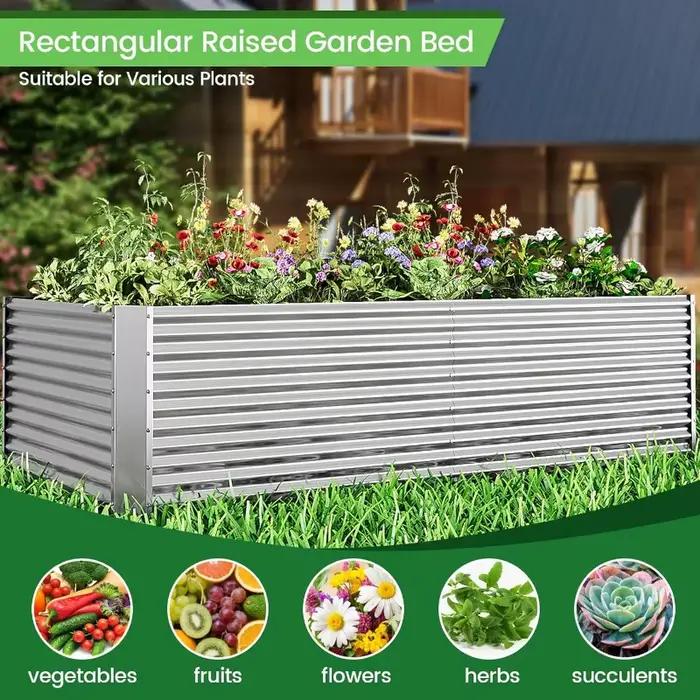 Lit de jardin surélevé galvanisé de 8x4 pieds de haut, lit de jardin au-dessus du sol pour légumes, 