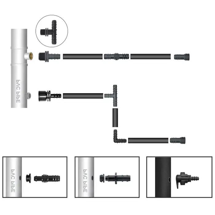 Joint de tuyau d'irrigation goutte à goutte droit, connecteur de barbe pet, té coudé, filetage mâle 