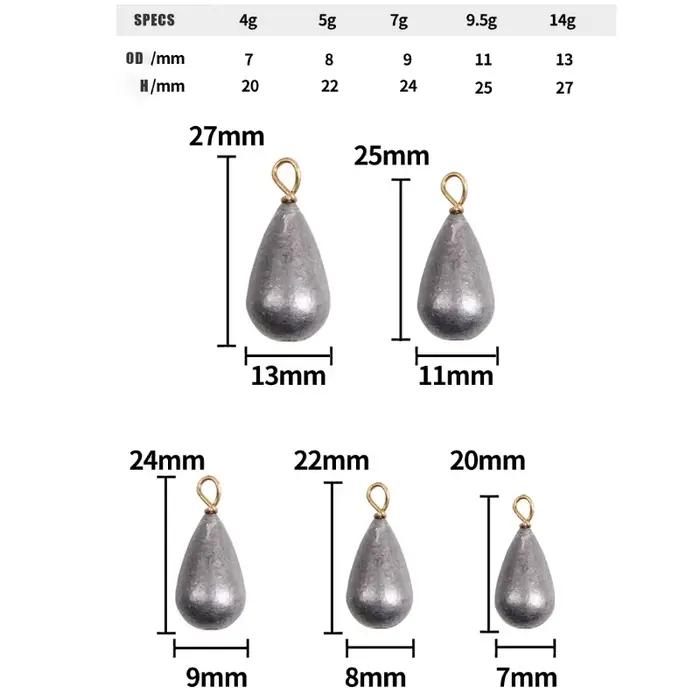10 Plombs en forme de goutte d'eau avec émerillon en laiton, 3.5g 5g 7g 10g 14g, pour lancer longue 