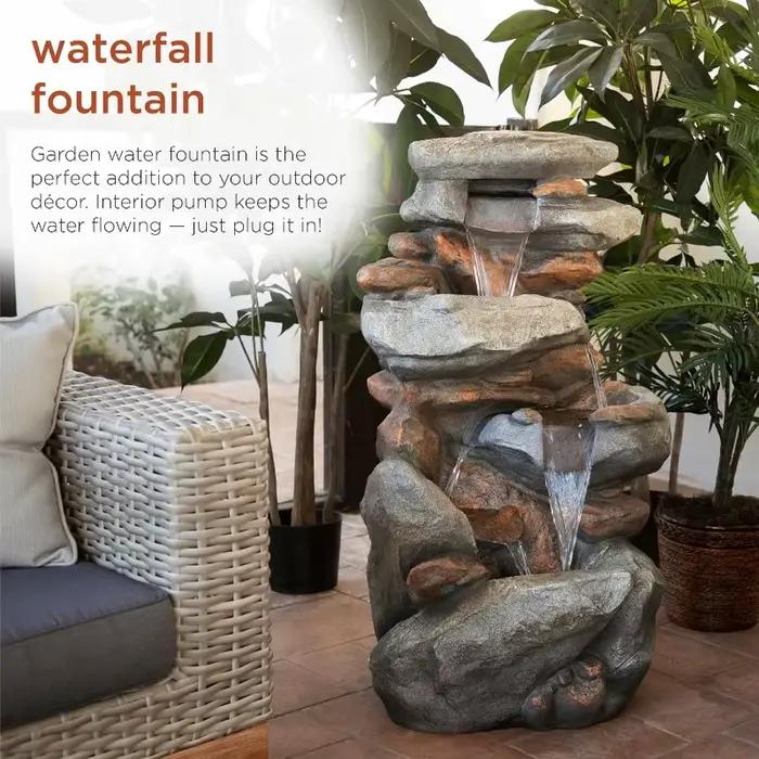 Fontaine au sol WIN316 de 40 po – Caractéristique d'eau de roche à 4 niveaux avec flux en cascade et