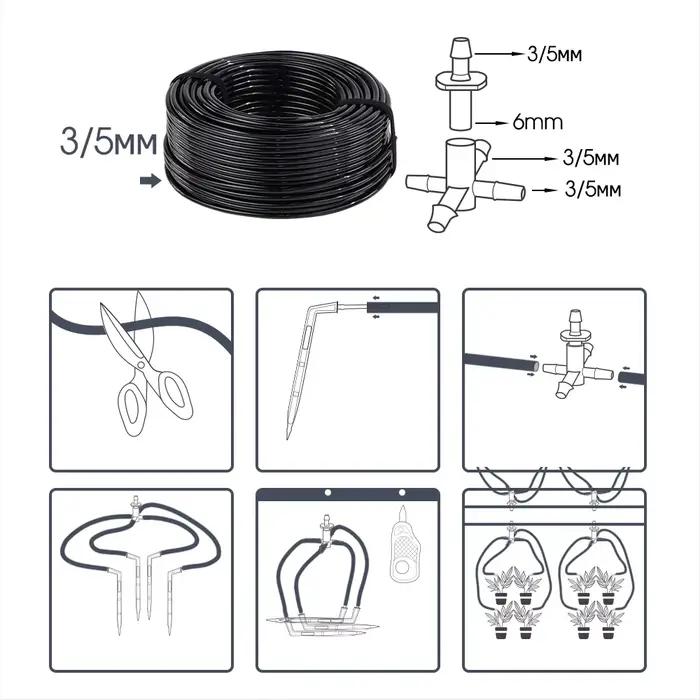 MUCIAKIE 10-100M Kit d'irrigation goutte à goutte pour serre 4 voies 3/5mm goutte à goutte flèche ém