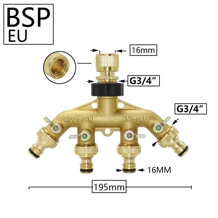 Séparateur d'eau pour tuyau d'arrosage, filetage 3/4 ", en laiton, robinet de jardin à 2/4 voies, Va