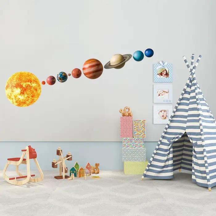 Autocollant Mural planète du système solaire 3D, pour chambres d'enfants, décoration de fond de chambre à coucher, papier peint de maison, décoration murale pour pépinière