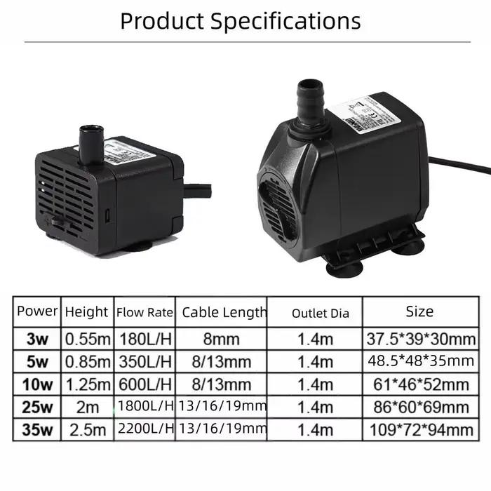 Pompe à eau submersible noire ultra-silencieuse avec ventouse réglable pour étangs