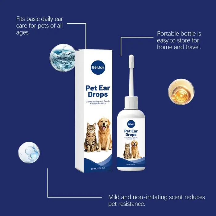 Gouttes auriculaires pour animaux de compagnie : Non irritantes, réduisent les mauvaises odeurs, soulagent l'inconfort, anti-cérumen, nettoyage à l'eau, soin des oreilles des animaux