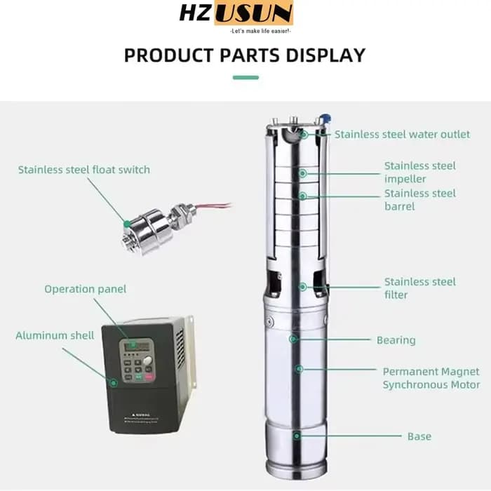 Pompe de forage submersible haute pression alimentée par panneau solaire 10HP 2 pouces de diamètre pour pompes