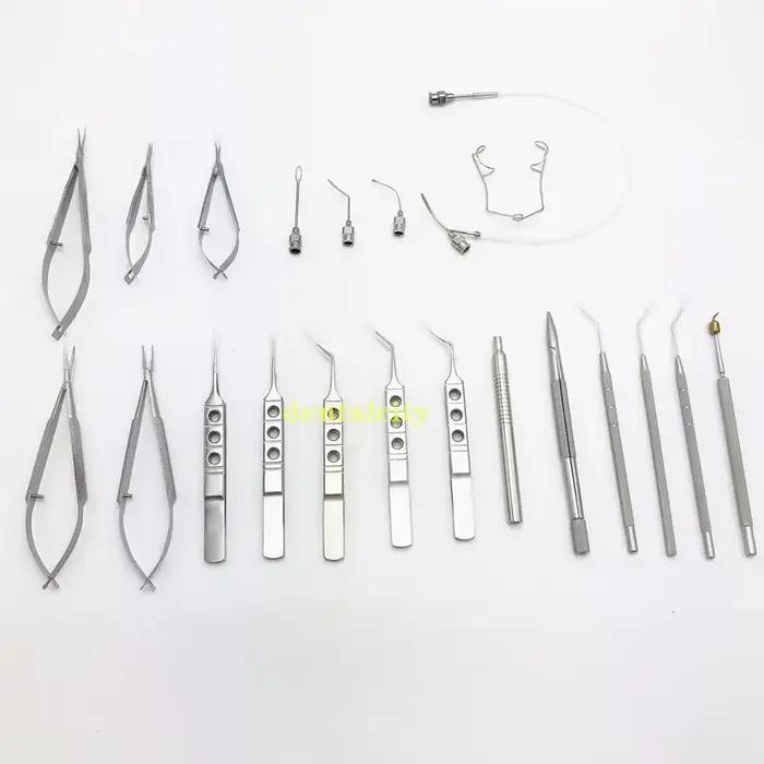 Kit chirurgical de micro-propordes yeux avec boîte de plateau tertiaire, ensemble de cataracte de micro danse, 21 pièces