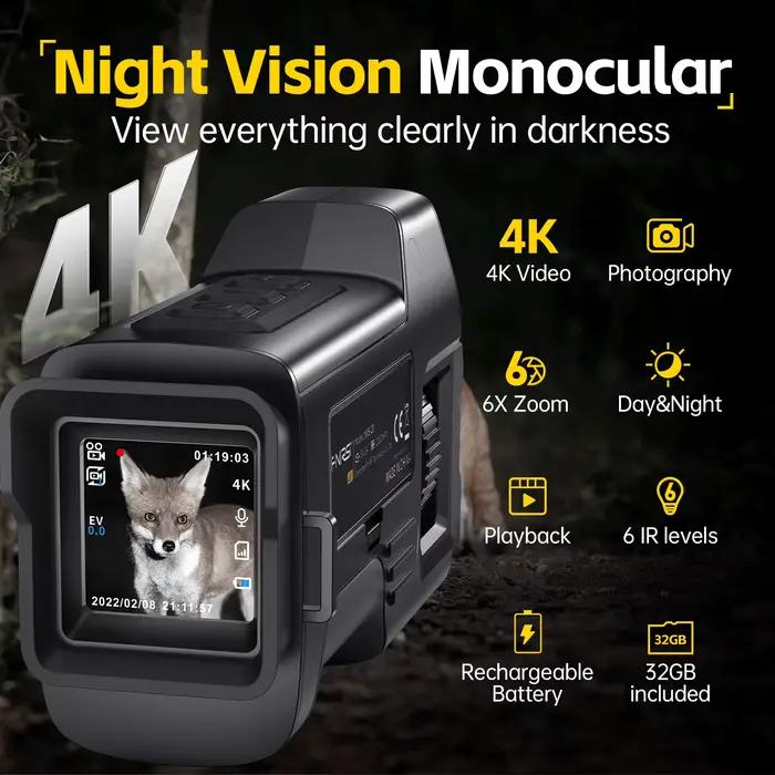 FNIRSI NVS-20 NVS-40 Dispositif de vision numérique HD 4K, zoom 6x, portée visuelle 300 m, prend en charge l'enregistrement photo et vidéo