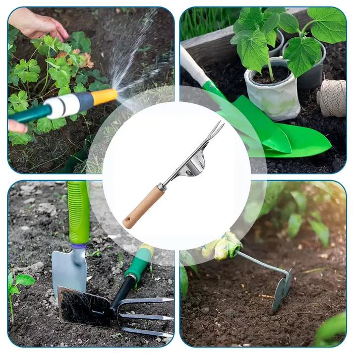 Désherbeur manuel avec fourche en forme de V, désherbeur de pelouse de jardin à long manche, extracteur de racines de jardin, outils pour l'ameublissement des sols