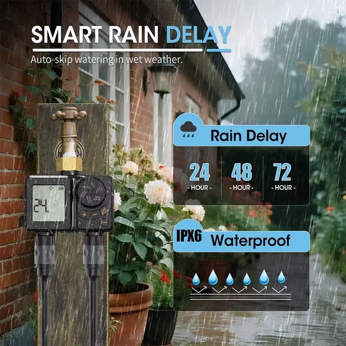 Système d'arrosage intelligent automatique à double sortie avec minuterie et programmateur de tuyau pour jardin extérieur