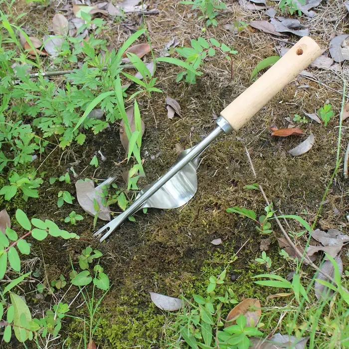 Désherbeur manuel avec fourche en forme de V, désherbeur de pelouse de jardin à long manche, extracteur de racines de jardin, outils pour l'ameublissement des sols