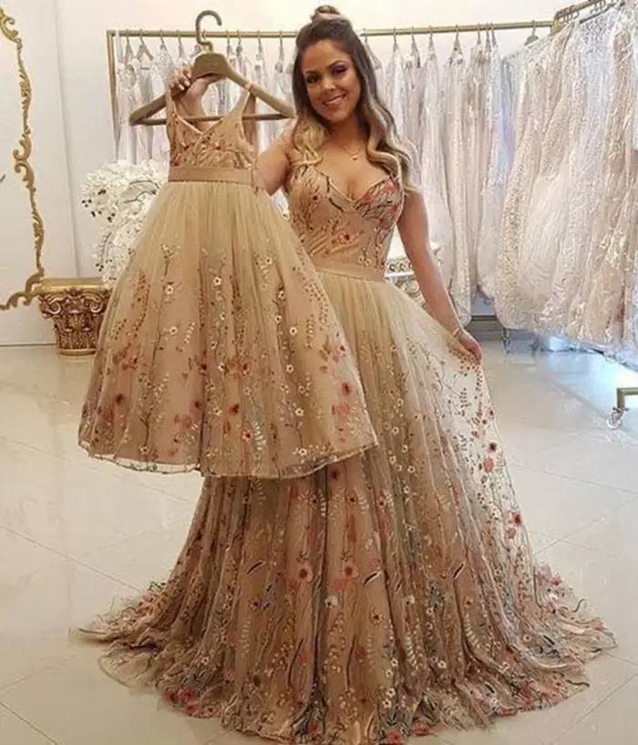 Robe de Bal Personnalisée pour Mère et Fille, Couleur Champagne, Tenue de Soirée, Mariage, Bretelles Spaghetti, Formelle, Éducative, 2025