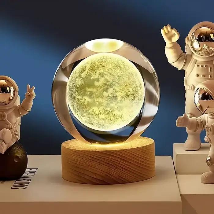 Boule de Clip 3D à LED avec Base en Bois Gravée au Laser, Veilleuse Chaude, Système Solaire, Globe Galaxy, Cadeau d'Anniversaire, Décoration de Maison et de Bureau