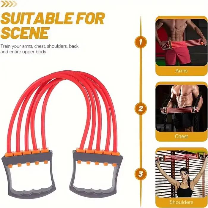 Ensemble d'entraînement complet du corps - Extenseur de poitrine avec 5 bandes de résistance amovibles pour le Pilates, les pompes et l'entraînement musculaire - Renforcez-vous