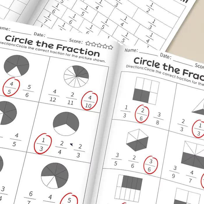Cahier de travail sur les fractions pour enfants, 32 pages/ensemble, apprentissage des fractions de base, livre d'exercices de mathématiques éducatives, aides pédagogiques