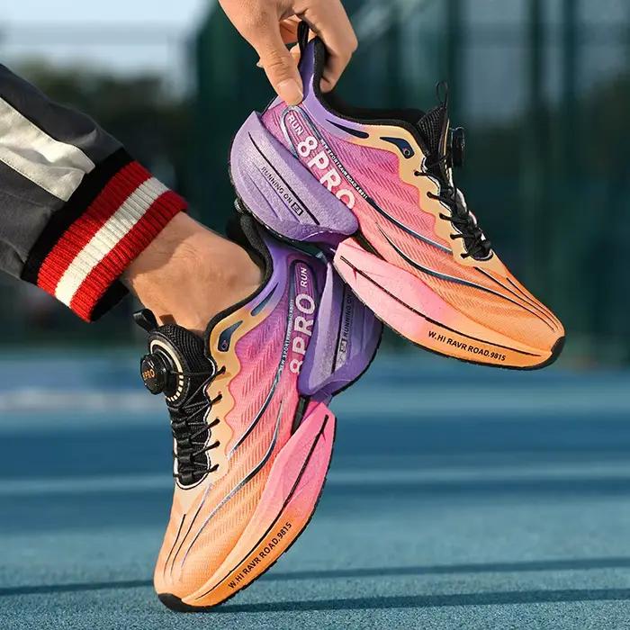 Chaussures de course marathon pour hommes et femmes, baskets de sport coordonnantes, plaque de carbone, maille légère respirante, confortables, neuves