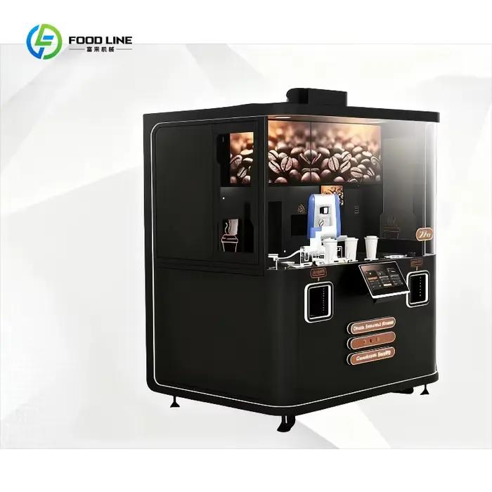Équipement de distribution de café automatique avec bras robotisé commercial personnalisé, café fraîchement moulu, système automatisé pour la vente en libre-service dans les centres commerciaux