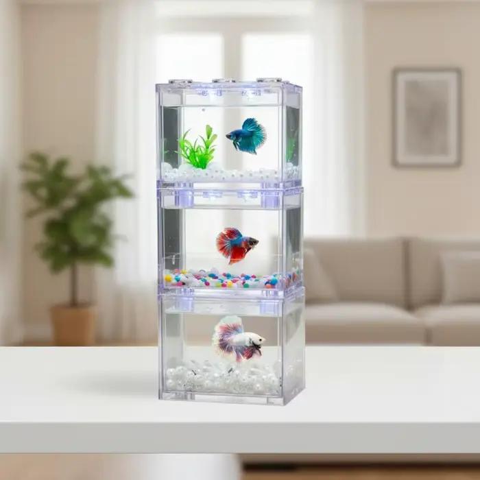 Mini aquarium en acrylique, boîte pour reptiles, aquarium empilable, cylindre paysager, algues marines pour la décoration de la maison et du bureau