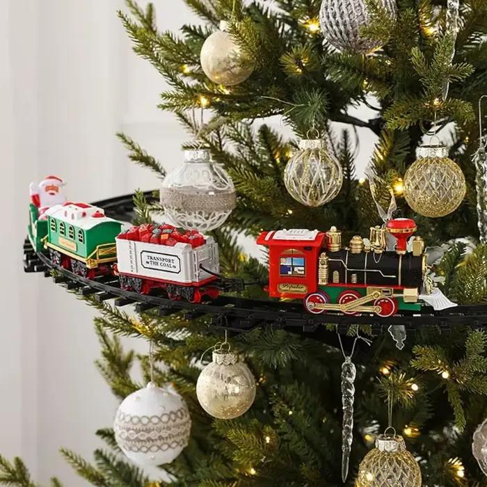 [Nouveau] Série de Noël Piste de train Piste à vapeur électrique Modèle de train Lumières Cadeaux de vacances pour enfants Musique Ensemble de train du Père Noël ;