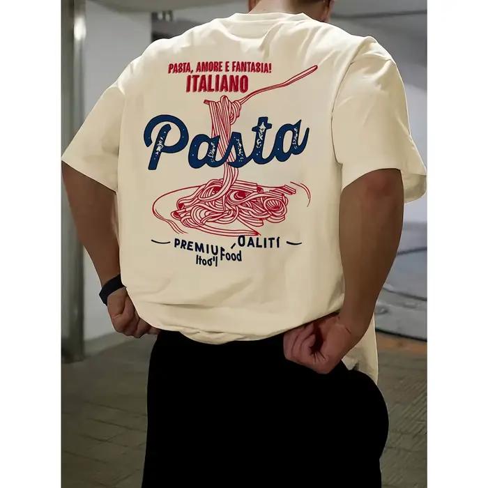 T-shirt graphique alimentaire italien pour hommes et femmes, style vintage décontracté streetwear, manches courtes en coton, imprimé spaghetti amusant