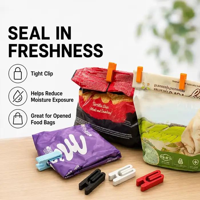 Clips de scellage pour sacs à collation, imprimés en 3D, colorés et variés, gadget de cuisine multifonctionnel pour la conservation de la fraîcheur