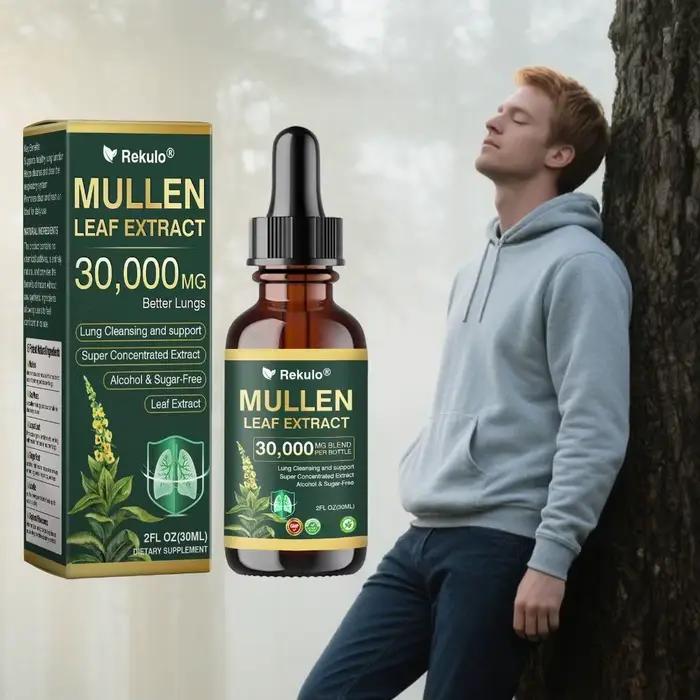 Gouttes à base de feuilles de molène 30000 mg – Formule puissante de détoxification pulmonaire à absorption rapide – Protège le système respiratoire de toute la famille